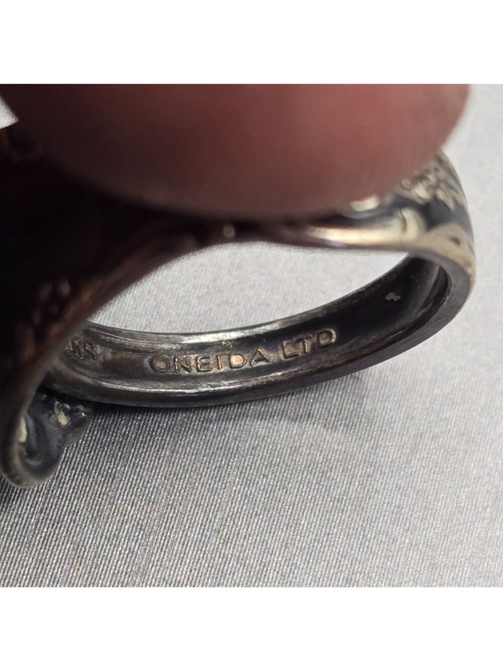 Vintage Oneida Silver Plate Spoon Ring Size 5 Rustic Floral Tapered Adjustable - Picture 5 of 10